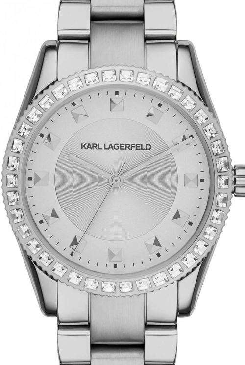 Authentic KARL LAGERFELD Crystal Accented Stainless Steel Ladies Watch