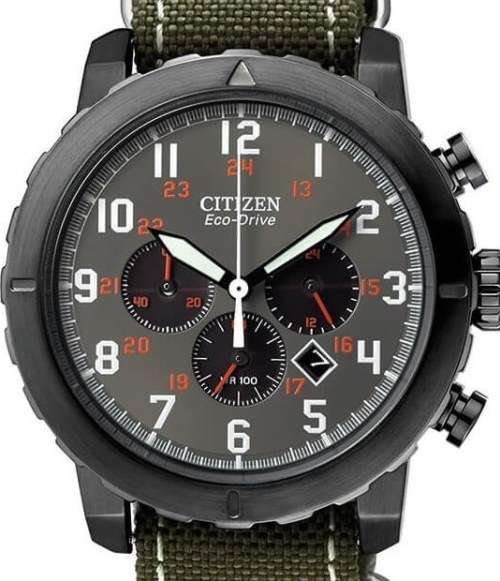 Authentic CITIZEN Eco-Drive Military Green Chronograph Mens Watch