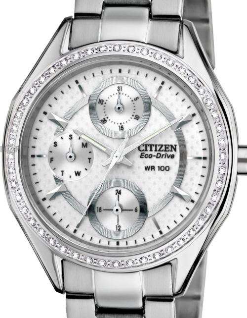 Authentic CITIZEN Eco Drive Swarovski Crystal Accented Stainless Steel Multifunction Ladies Watch