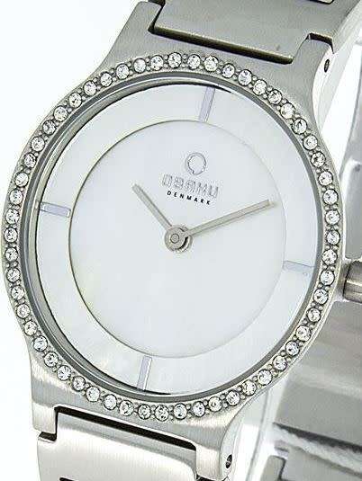 Authentic OBAKU Denmark Ultra Slim Crystal Accented Mother Of Pearl Ladies Watch