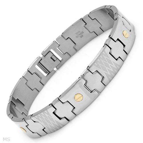 Men's Stainless Steel Bracelet with 18K gold insets