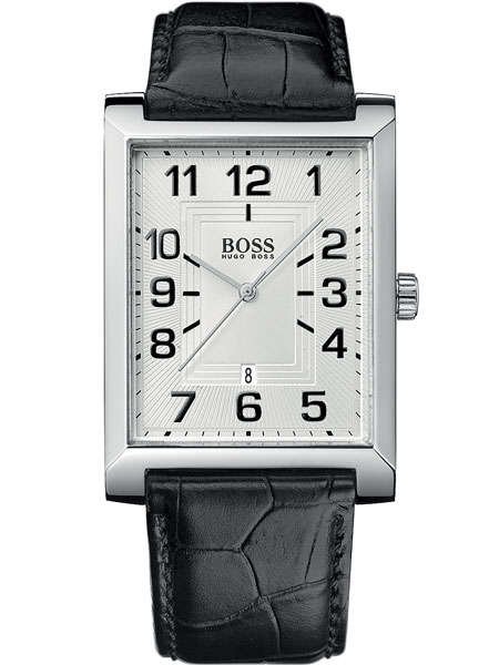 HUGO BOSS Croc Embossed Black Leather Strap mens watch