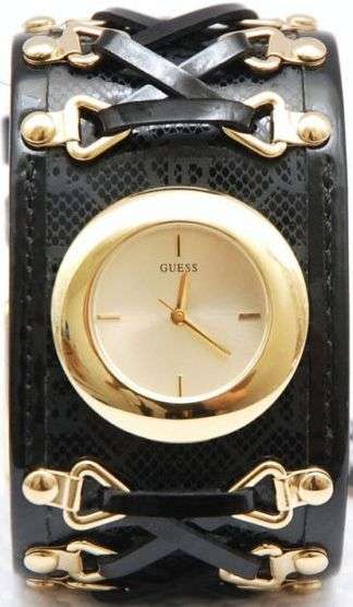 GUESS Black Leather Cuff Ladies Watch