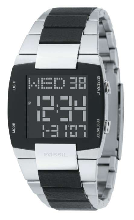 FOSSIL Stainless Steel & Leather Digital Mens Watch