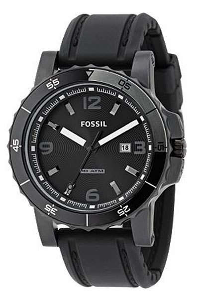 FOSSIL Black Silicone Rubber Strap Mens Sports Watch