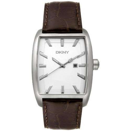 DKNY Stainless Steel & Brown Leather Mens Watch