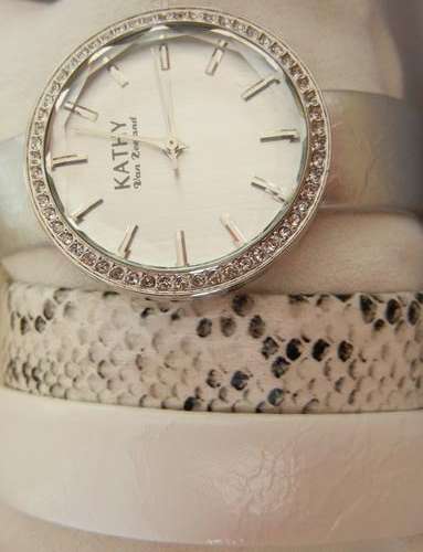 KATHY VAN ZEELAND Interchangeable Strap Crystal Accented Ladies Watch