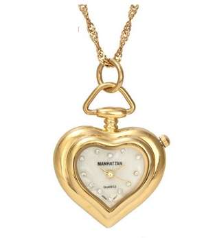 MANHATTAN Goldtone Heart Pendant & Chain Ladies Watch (Please read description)