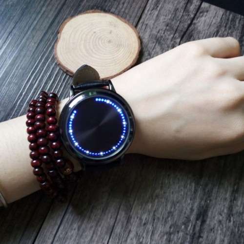 Fashion Leather Band Touch Screen LED Watches with Tree Shaped Dial Blue Light Display
