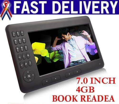 7 inch High Resolution 800 x 480 HD eBook reader, Super Media Player with internal 4G memory