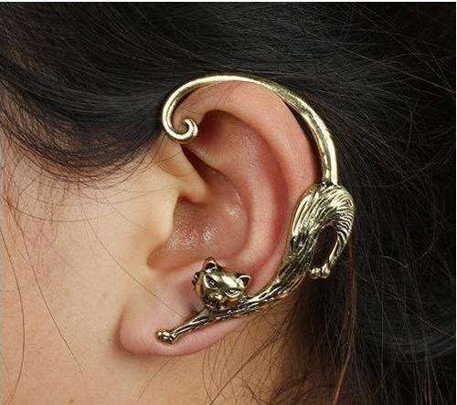 Cat wrap around earring / ear cuff Gold and silver