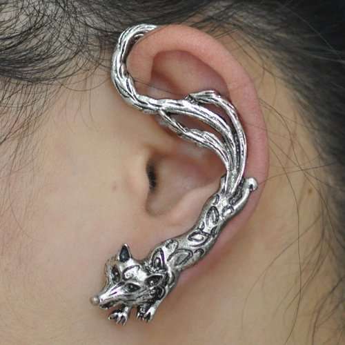 Fox wrap around earring / ear cuff (silver)