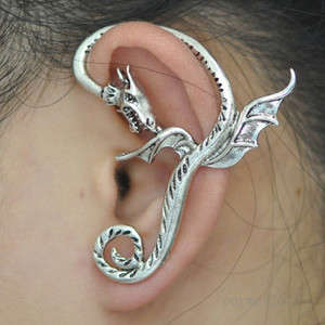Dragon wrap around earring / ear cuff round tail *Silver*