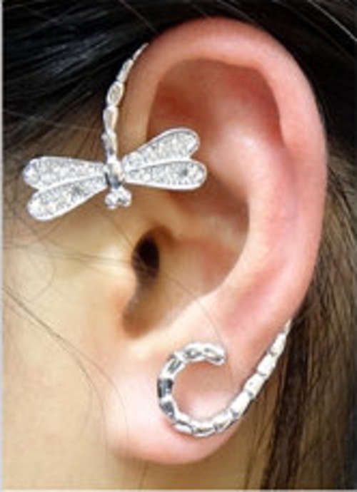Dragonfly earring / ear cuff Gold