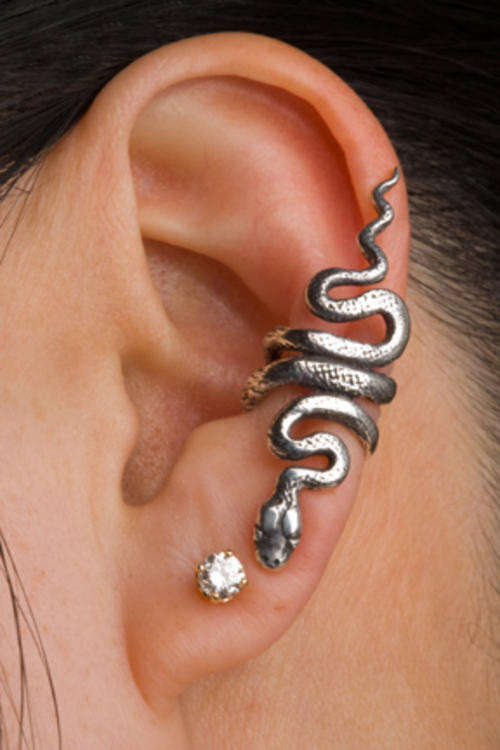 Squiggle Snake earring / ear cuff Silver and Gold