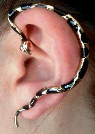 Snake wrap around earring / ear cuff Gold and black