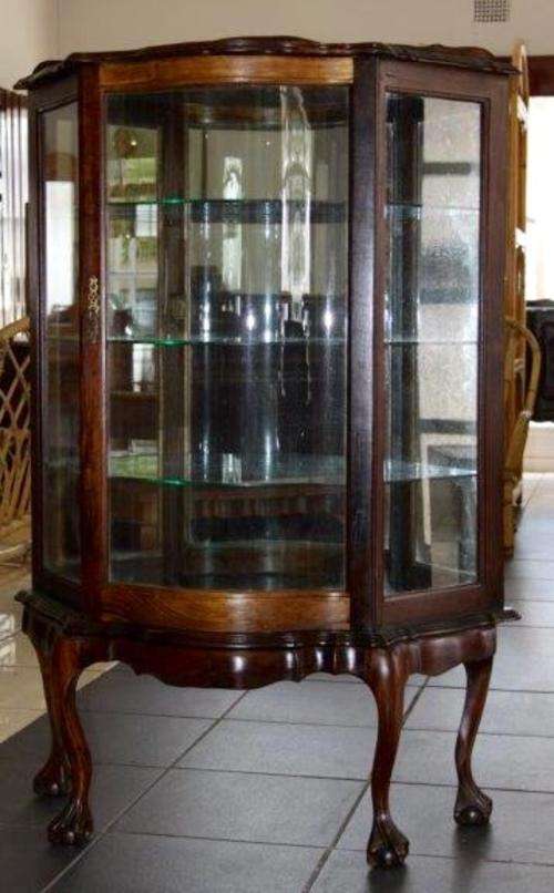 Amazing Antiques Ball and Claw Cabinet with Curved Oriiginal Glass and Key