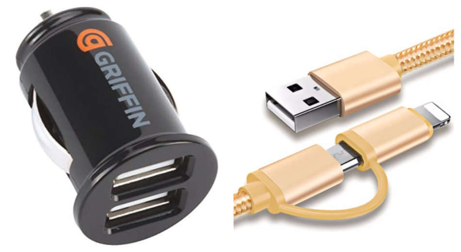 Dual Car Charger & Free 2 in 1 USB Cable