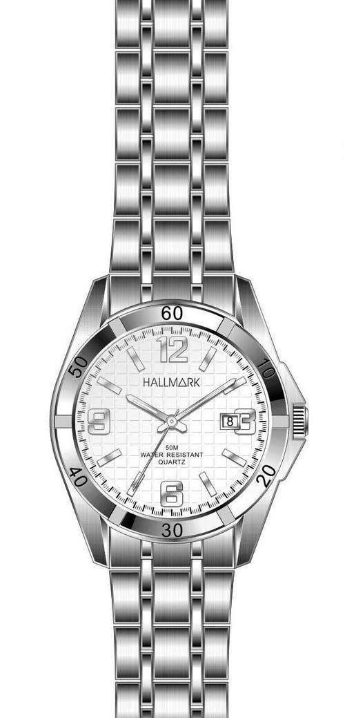 HALLMARK,SILVER GENTS METAL WHITE DIAL,HF744S