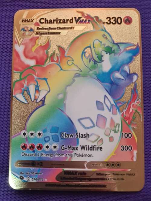 Pokemon - Custom Gold Metal Card - Rainbow Charizard Vmax