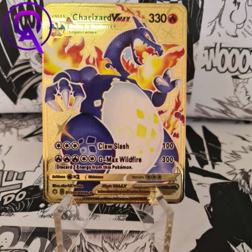 Pokemon Gold Metal Cards - Shiny Charizard Vmax + Display stand
