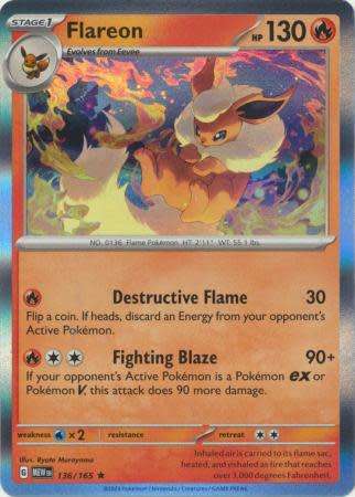 Pokemon Trading Card Game - Flareon - 136/165 - Holo Rare Scarlet & Violet 151