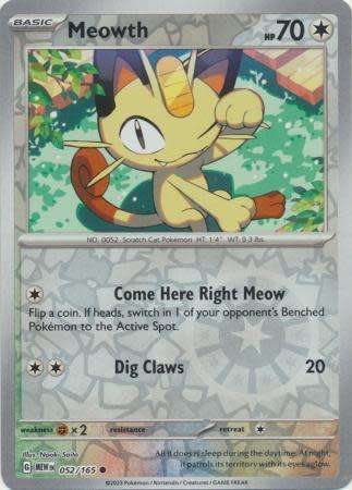 Pokemon Trading Card Game - Meowth - 052/165 - Common Reverse Holo Scarlet & Violet 151
