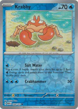 Pokemon Trading Card Game - Krabby - 098/165 - Common Reverse Holo Scarlet & Violet 151