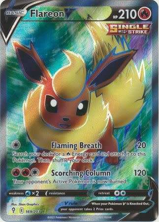 Pokemon Trading Card Game - Flareon V - 169/203 - Full Art Ultra Rare Sword & Shield: Evolving Skies