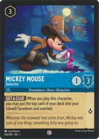 Disney Lorcana Trading Card Game - Mickey Mouse - Detective - 154/204 - Common The First Chapter