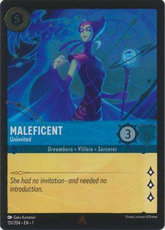 Disney Lorcana Trading Card Game - Maleficent - Uninvited - 151/204 - Rare Cold Foil The First Chapt