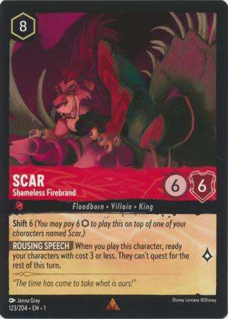 Disney Lorcana Trading Card Game - Scar - Shameless Firebrand - 123/204 - Rare The First Chapter