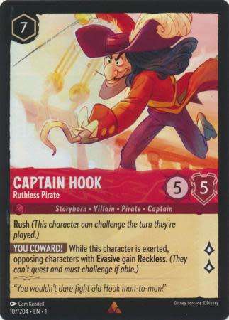 Disney Lorcana Trading Card Game - Captain Hook - Ruthless Pirate - 107/204 - Rare The First Chapter