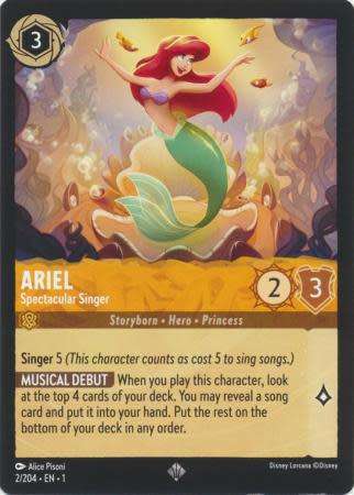 Disney Lorcana Trading Card Game - Ariel - Spectacular Singer - 2/204 - Super Rare The First Chapter