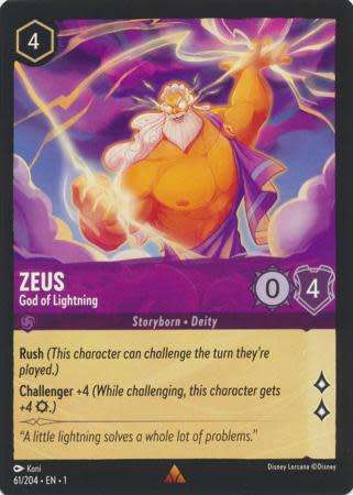Disney Lorcana Trading Card Game - Zeus - God of Lightning - 61/204 - Rare The First Chapter