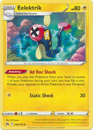Pokemon Trading Card Game - Eelektrik - 048/159 - Uncommon Crown Zenith