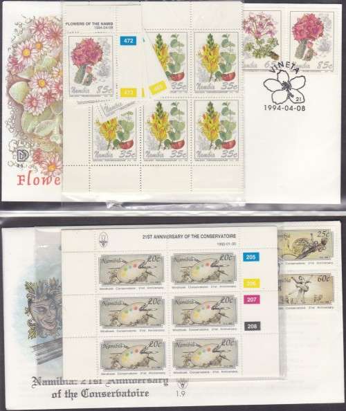 NAMIBIA - FDC 1.9 WITH SET OF 4 CONTROLS & FDC 2.5 WITH SET OF SINGLES & BLOCKS OF 6 - ALL U/M!!!!!