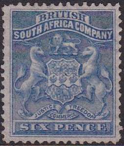 BSAC - 1892 ARMS, 6D ULTRAMARINE SINGLE STAMP, FINE M/M - CV:R1100!!!!!