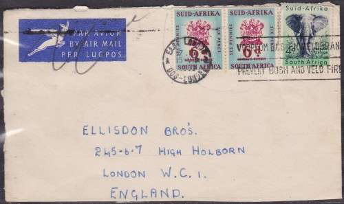 UNION SA - COVER FROM EAST LONDON TO ENGLAND, 2 X 6D REVENUE STAMPS USED AS POSTAGE - UNUSUAL USAGE!