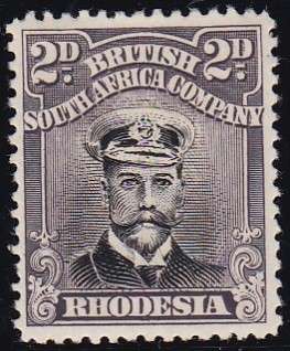 BSAC RHODESIA - KGV ADMIRAL, 2D BLACK & SLATE PURPLE SINGLE (DIE 3; PERF 14) - FINE M/M!!!!!