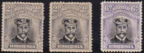 BSAC RHODESIA - KGV ADMIRALS, 2 X 2D M/M SINGLES & 1 X 6D U/M SINGLE (DIE 3 PERF 14) - CV:R440!!!!!