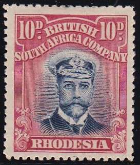 BSAC RHODESIA - KGV ADMIRAL, 10D SINGLE STAMP (DIE 2; PERF 15), FINE M/M - CV:R220!!!!!