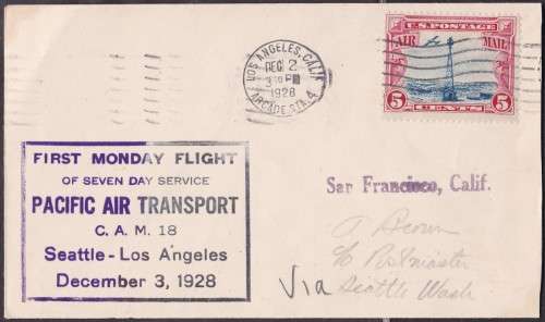 USA - 1ST MONDAY FLIGHT COVER 1928 - FINE & SCARCE!!!!!