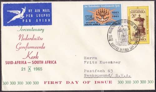 RSA - TERCENTENARY OF THE DUTCH REFORMED CHURCH, ILLUSTRATED AIRMAIL FDC - FAIR!!!!!