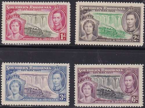 SOUTHERN RHODESIA - 1937 KGVI CORONATION, SET OF 4 SINGLES - FINE U/M!!!!!