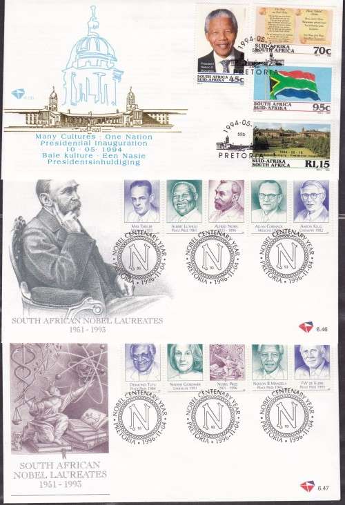 RSA - SOUTH AFRICAN NOBEL LAUREATES FDC SET & 1994 MANDELA INAUGURATION FDC - ALL FINE!!!!!