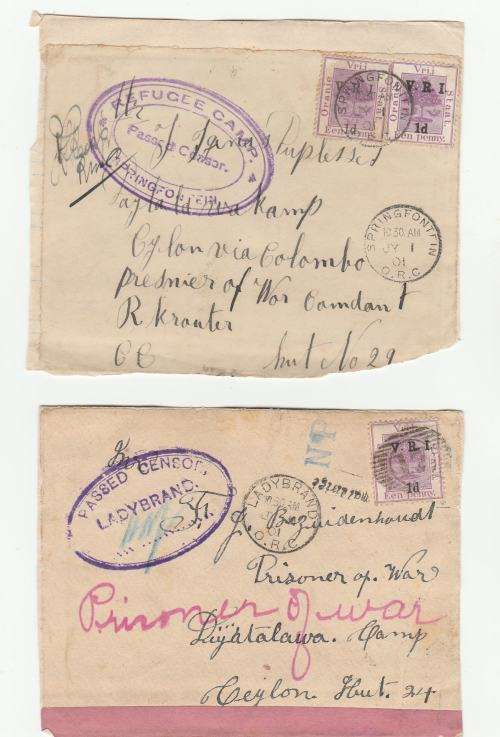 BOER WAR-4 COVER FRONTS,STUCK BACK TO BACK-VRI 1D STAMPS USED-SEE SCANS