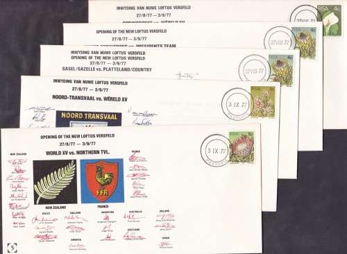 RSA - SET OF 5 SIGNED (PRE-PRINTED) RUGBY COVERS, SCARCE SET - FINE!!!!!