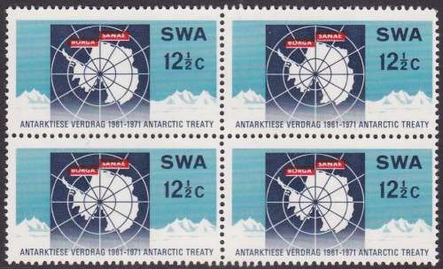 SWA - 10TH ANNI OF THE REPUBLIC ANTARCTIC TREATY, U/M BLOCK OF 4 - HIGH CV STAMPS!!!!!
