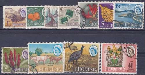 RHODESIA - LOCAL MARDON PRINTING, QE2 DEF ISSUE, SET OF SINGLES TO 1 POUND, FINE USED - CV:R1275!!!!